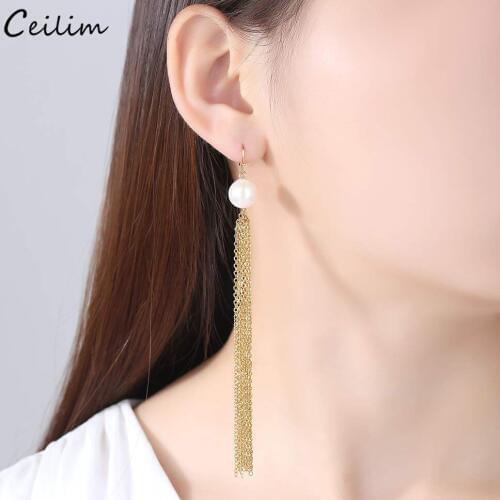 Fashion Simulated Pearl Dangle Drop Earrings 2020 New Gold Color Layered Tassel Chain Long Earring for Women Statement Jewelry