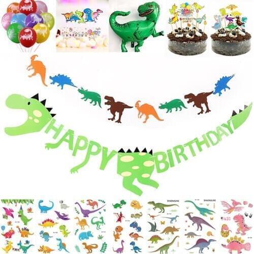 Dinosaur Party Set Dinosaur Banner Garland Giant Balloons Cake Topper Tattoo Sticker Dino Themes Event Party Supplies for Boys
