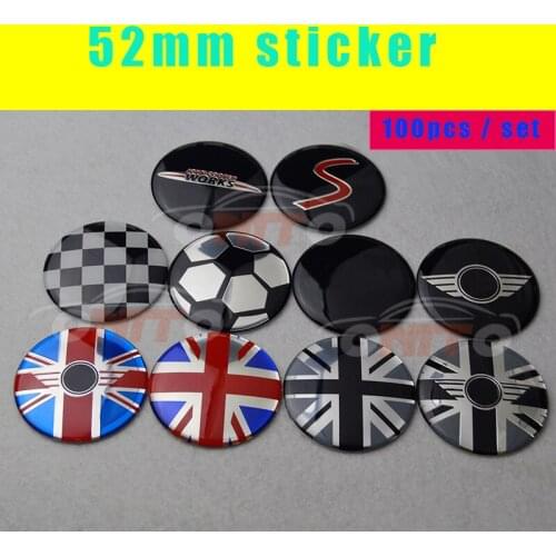 100pcs 52mm 5.2cm Car Decoration Epoxy Red Gray Flag Car Logo Emblem Decal Label Sticker for R57 R58 R59 R60 R61 F55 F56