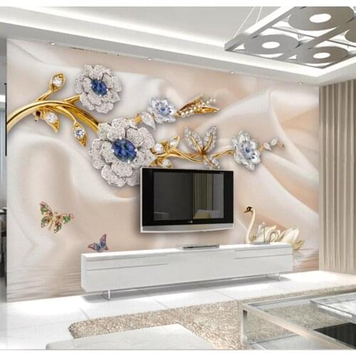 Beibehang Custom wallpaper 3d murals luxury European swan jewelry flower 5d background wall paper papel de parede 8d wallpaper