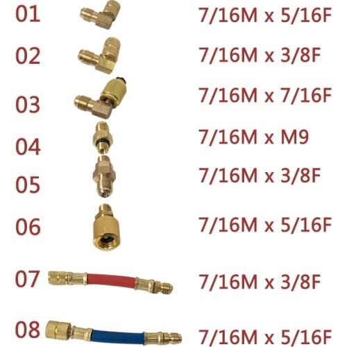 8PCS High-end R134a Cool Gas Transforming Joint Universal R-12A/C Air Conditioning Manifold Converting Brass Adapter Hose Set