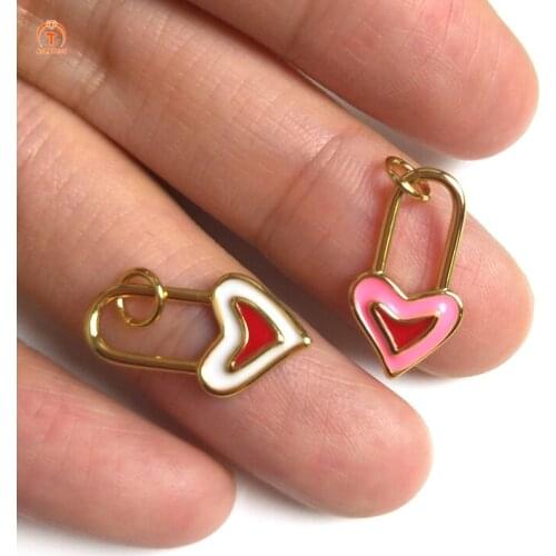 5pcs Charm Love Lock Pendant Heart Charm Shiny Gold Brass Enamel Pendant Delicate Love Lock Pendant For Women Necklace Jewelry Y