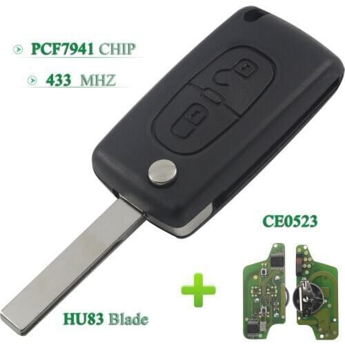 Bilchave 5pcs/Lot 2BT ASK 433mhz Flip Folding Remote Key Shell PCF7941 Chip CE0523 For Citroen Peugeot Replacement HU83 Blade