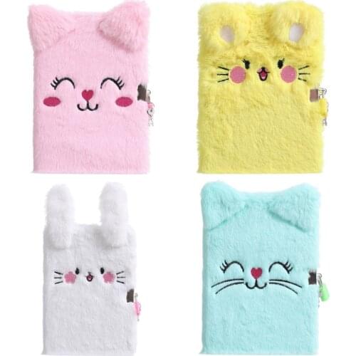 Cartoon Cat Plush Notebook Diary Book With Lock Notebook-green Cat Cute Notebook Gift For Children 19.5*14cm New 1pc 4 Color