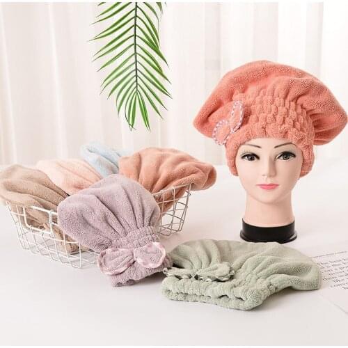 Girl Bathroom Dry Hair Cap Coral Velvet Thickened Super Absorbent Shower Caps Bowknot Design Bathroom Supplies Good Elasticity