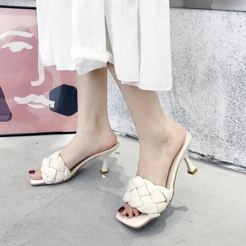 Luxury Slippers Women High Heel Shoes Personal Knitting Casual Blue Office Ladies Prom Slippers Women Shoes Slippers Women