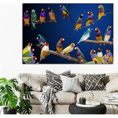 Vintage Watercolor Parrot Branches and Bird Landscape Canvas Painting Poster Print Modern Nursery Wall Picture for Living Room