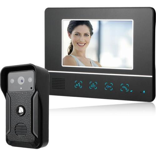 Visual Intercom Doorbell 7'' TFT LCD Wired Video Door Phone System Indoor Monitor 700TVL Outdoor IR Camera Support Unlock
