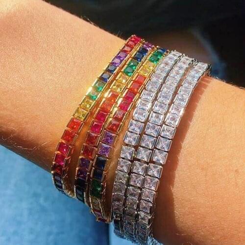 Hiphop iced out cz fine fashion bracelet man gold color square cz tennis chain gorgeous trendy bracelet for man 2020 New