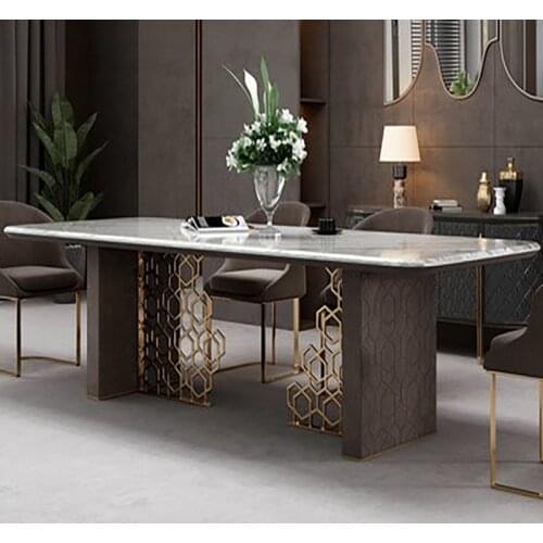 High-end Italian style light luxury marble dining table, bright rectangular Italian imported high-end rock slab, same style