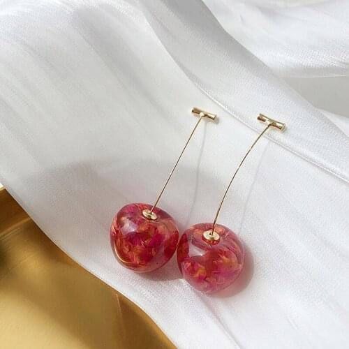 1Pair Fashion Women Earrings Contracted Sweet Cherry Modelling Long Earrings
