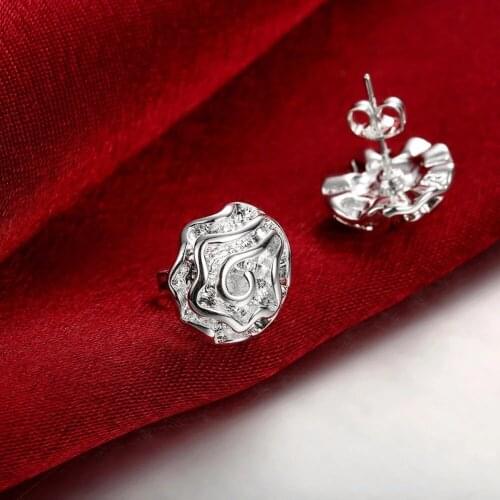 Hot 925 Sterling Silver Rose flower stud Earrings for woman High Quality Fashion brands Jewelry party wedding Holiday Gifts