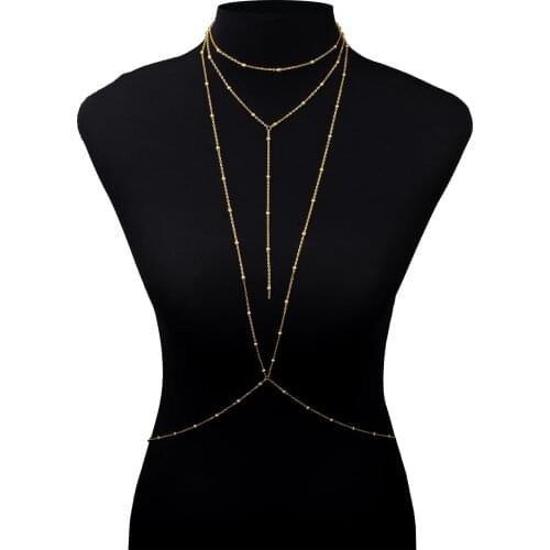Sexy personality bikini bra body chain women metal texture ladies body bead chain beach holiday trendy jewelry