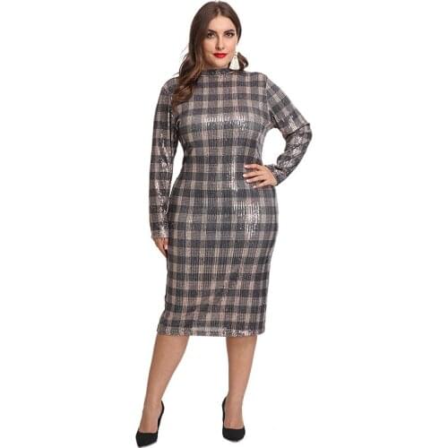 Ladies Sequins Party Dress Long Sleeve Luxury Golden Glitter Sexy Bodycon Women Winter Evening Dinner Plus Size Plaid Dress 5XL