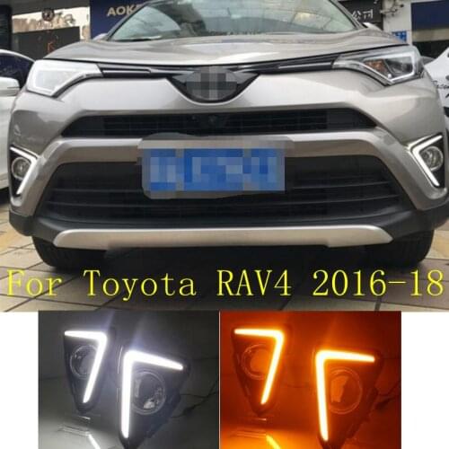 1 Set Car LED DRL Daytime Running Light Led Fog Lamp Cover With Trunning Yellow Signal For Toyota RAV4 2016 2017 2018