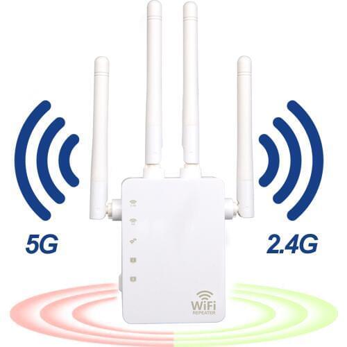 1200Mbps Wireless WiFi Signal Booster Dual Band 2.4GHz 5.8GHz Wi-fi Amplifier Repeater Range Extender with 4 External Antennas