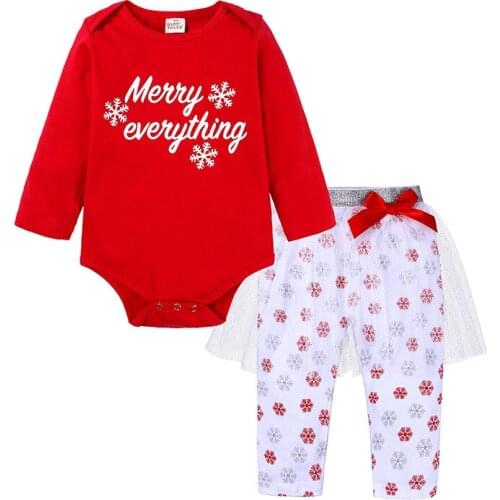 Baby Girl Clothes Newborn 2 pieces Girls Red Christmas Set Bodysuit Long Sleeve Cotton Romper Snow Pants Mesh