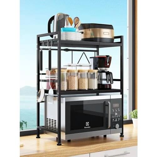 NETEL Expandable and Height Adjustable Microwave Oven Rack Kitchen Storage Organizer Cabinet Counter Standing Shelf with 3 Hooks