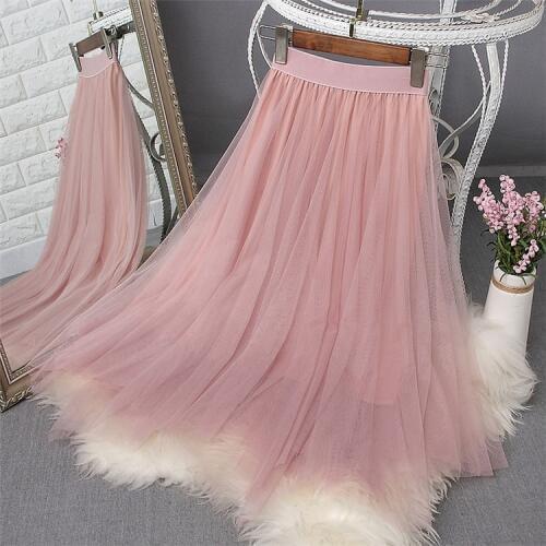 2020 Spring High Waist Women Skirt Solid Irregular Mesh Skirts Tulle Slim A-line Pleated Skirts Women Jupe Faldas Saias Outwear