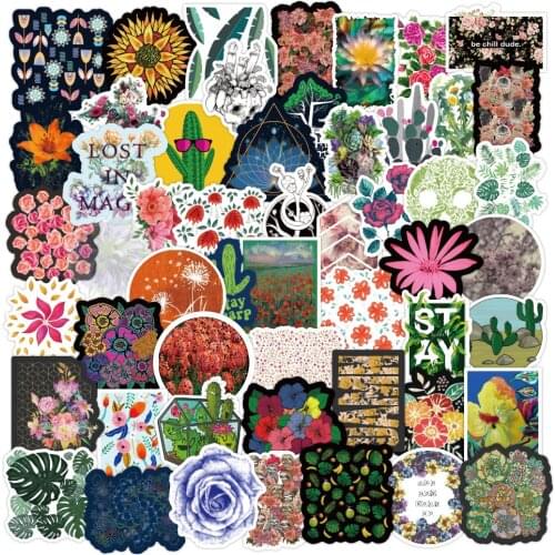 50/100Pcs INS Watercolor Botanical Garden Series Flower Stickers Travel Journal Sticker Scrapbooking Craft Diary Album Decal Toy