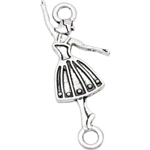 70pcs- Dancer Charms Antique Silver Ballerina Connector Charms 2 Sided 36x13mm