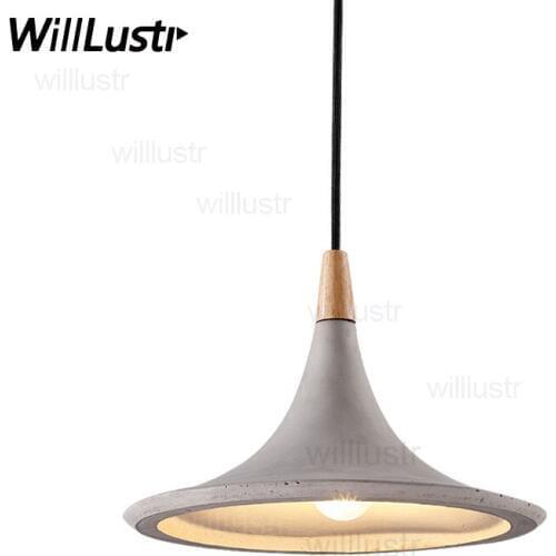 Concrete pendant light beat instrument design hotel restaurant dinning room bar cafe natural wood cement hanging suspension lamp