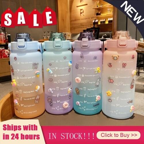 2L 64OZ Motivational Water Bottle With Time Marker Flip-Flop Free Portable Sports Phone Stand GYM Jug Large Capacity Straw Cup