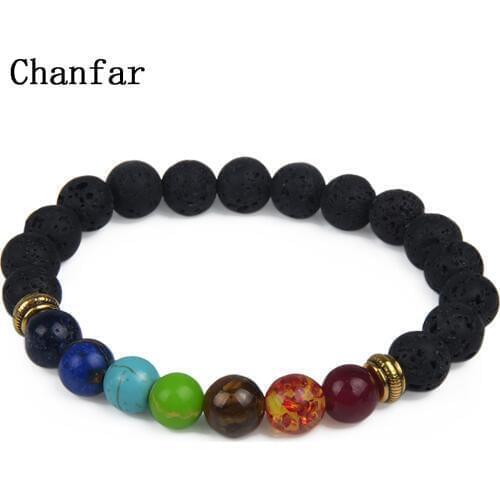 Chanfar Hot 7 Healing Balance Natural Bracelet Lava Stone Bracelet For Yoga Prayer Stones Bracelet Women Men Jewelry