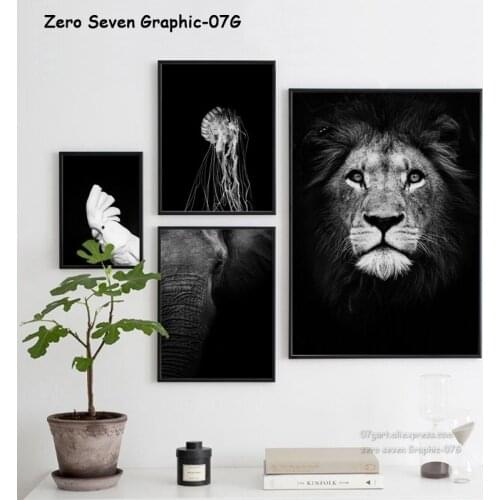 Black And White Animal Lion Waterproof Canvas Painting Posters Prints Art Pictures Living Room Room Wall Home Decoration