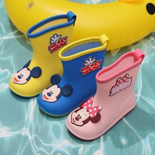 Disney Mickey Mouse Childrens Rain Boots Boys Waterproof Girls Lightweight Non-slip Water Boots Rubber Shoes Water Shoes
