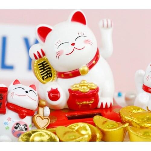 Household Solar Powered Waving Arm Fortune Cat Maneki Neko Waving Arm Beckoning Auspicious Lucky Cat For Home And Car Decor