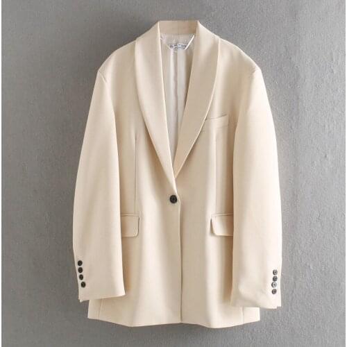 Elegant women loose beige blazer 2021 spring-autumn fashion ladies long sleeve suits coats casual female chic blazers coat girls