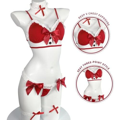 Erotic Cosplay Underwear Milk Silk Sexy Three-point Christmas Costumes Suit Uniform Temptation Lolita Maid Sexy Lingerie