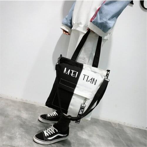 Harajuku Style Ins Canvas Bag Male and Female Couple Bags Portable Shoulder Bag Korean Cross- Body Bag Simple All -Matching