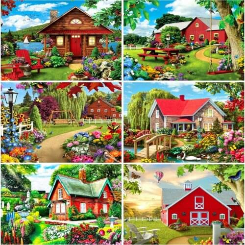 HUACAN Paint By Number Garden Drawing On Canvas Art Gift DIY Pictures By Numbers House Hand Painted Painting Kits Home Decor