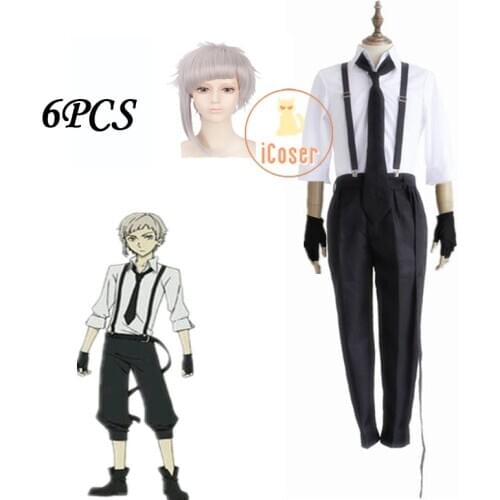 Japanese Anime Bungou Stray Dogs Nakajima Atsushi Cosplay Costume Party Suit Short Wig Halloween Masquerade Party Uniform