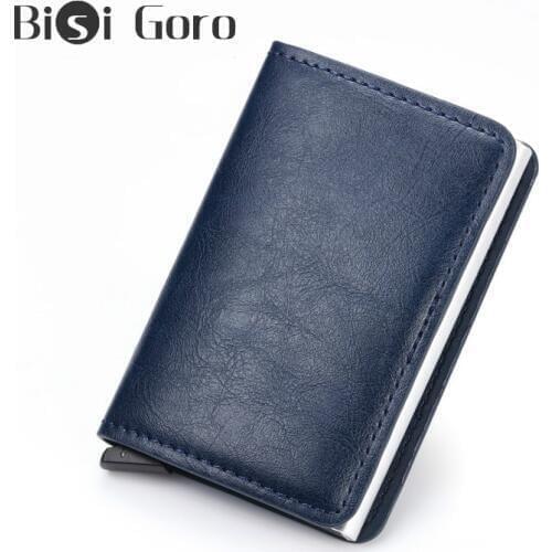 BISI GORO RFID Bloking England Style Wallet Men And Women Card Holder Metal Aluminum Solid Slim Small Mini Wallet Cartera Mujer