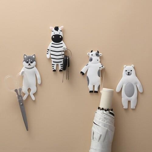 Home Storage PVC Hook Up Wall Suction Cup Hook Key Hang Kitchen Bathroom Bedroom Accessories Storage Rack Bear Zebra Husky Cows