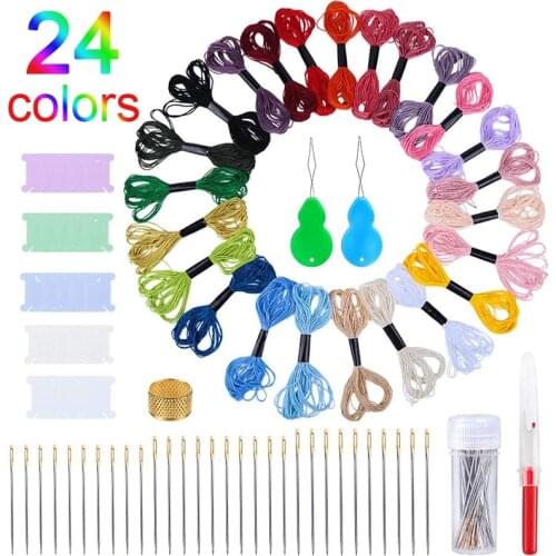 LMDZ 24 Color Embroidery Floss, Embroidery Kit with Embroidery Needle Large Eye Stitching Needles, Beading Needle Threaders
