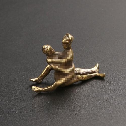 Brass Couple Sex Posture Statue Figurines for Home Decoration Copper Sculpture Miniatures Bedroom Funny Ornaments Antique Crafts