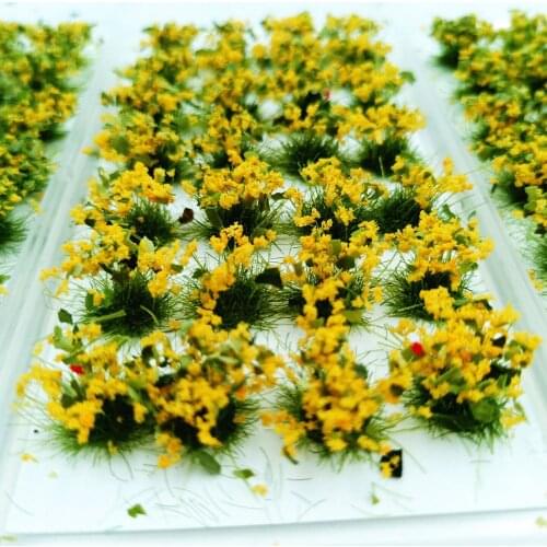 28Pcs Simulation Flower Cluster Flowers Scene Model For 1:35/1:48/1:72/1:87 Scale Sand Table - Green Leaves + Yellow Flowers