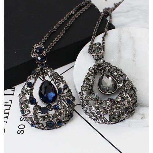 Fashion Shinning Water Drop Rhinestone Long Necklace Women Bijoux Fashion Simple Sweater Pendant Jewelry Accessories
