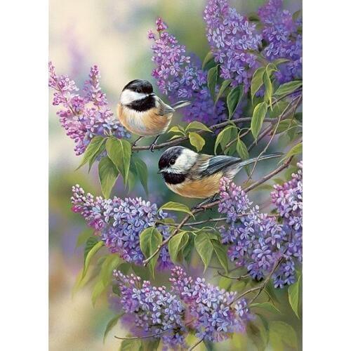 K1979 YIKEE Diamond Painting Full Drill Kit " Birds and Lavender " Diamond Embroidery 5D DIY Diamonds Mosaic Cross Stitch