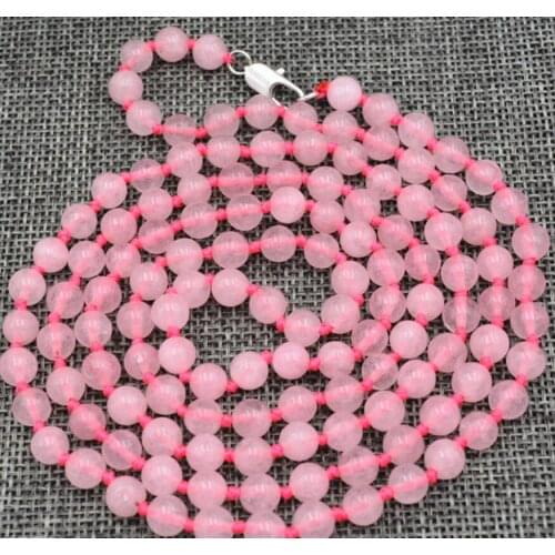 NEW Fine natural 6 mm pink JADE quartz beads Necklace 32 "AAA