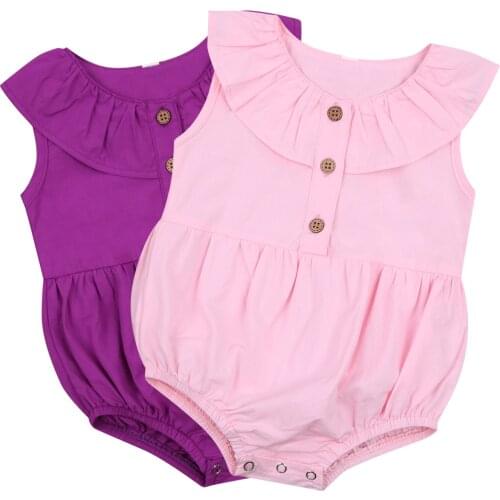 2021 Infant Romper Newborn Solid Color Sleeveless Jumpsuits Ruffled Neckline One-piece Garment for Girls Summer Clothing