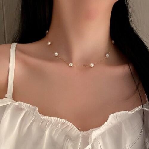 Korean simple fashion freshwater pearl necklace collarbone chain girlish design accessories