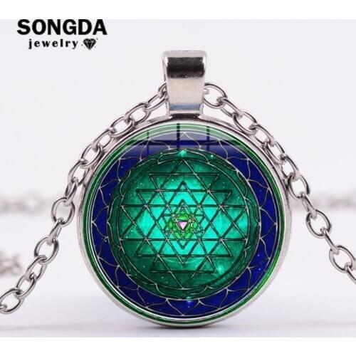 SONGDA Ancient Sri Yantra Symbol Necklace Talisman Sacred Geometry Meditation Jewelry Chakra Spiritual Mandala Buddhist Necklace