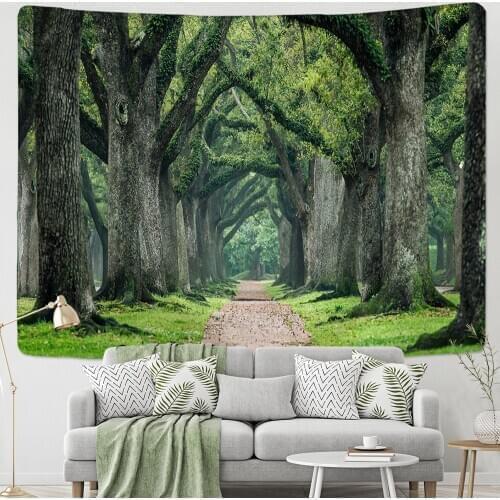 Nature Wall Tapestry Tree Forest Starry Sky Psychedelic Carpet Wall Cloth Tapestries Tenture Hippie Tree Mandala Tapiz Landscape