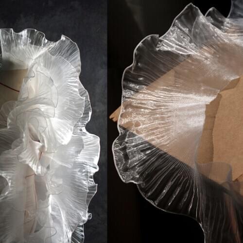 Transparent lace fabric Organza Ruffle wave Folds lace ribbon 13cm wide for wedding dress decoration needlework accessories 2021