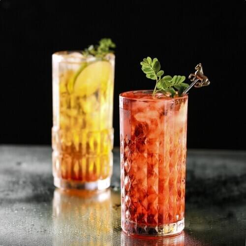 European-style embossed flower Colin cup straight cocktail glass juice cup Long Island ice tea cup golden tonic Mojito cup